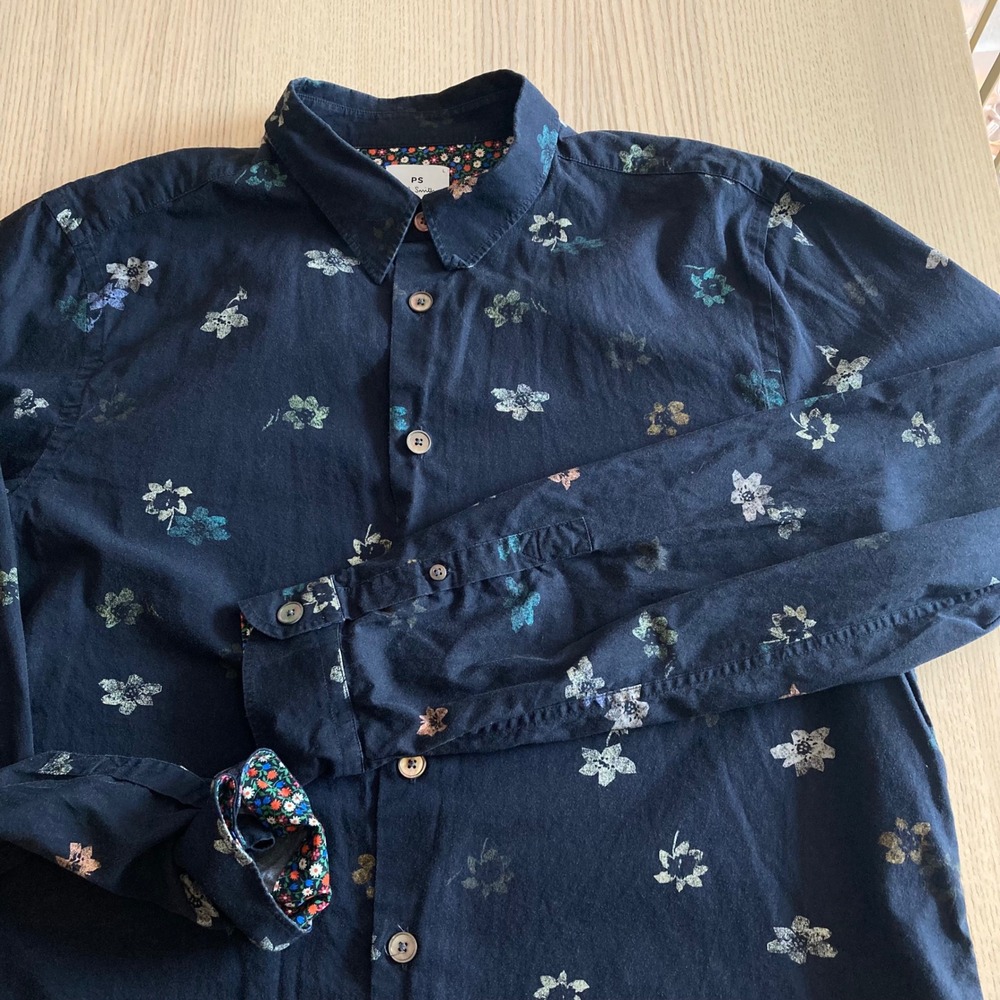 PS Paul Smith Shirt Mens Large Navy Floral Regular Fit Long Sleeve Button Up